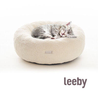 Leeby Cama Redonda Desenfundable Blanca con Ovejitas para gatitos